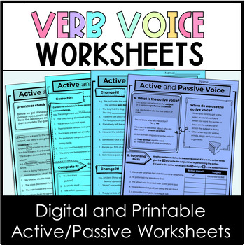 Preview of Active and Passive Verb Voice Worksheets 7th, 8th, 9th, 10th Grade Grammar