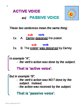 ACTIVE and PASSIVE VOICE No Prep Grammar Unit by Arlene Manemann