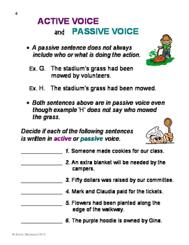 ACTIVE and PASSIVE VOICE No Prep Grammar Unit by Arlene Manemann