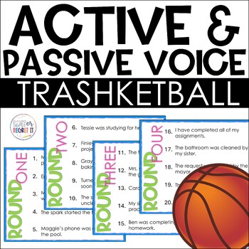 Preview of Active and Passive Voice Review - ELA Trashketball Game - Grammar Activity