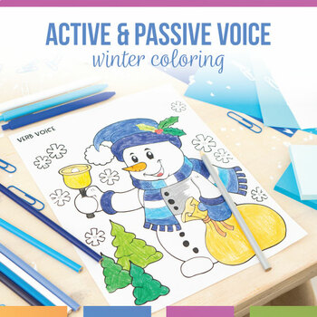 Preview of Active and Passive Voice Winter Coloring Sheet Winter Grammar Activity