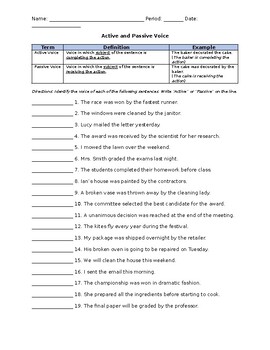 Preview of Active and Passive Voice Worksheet