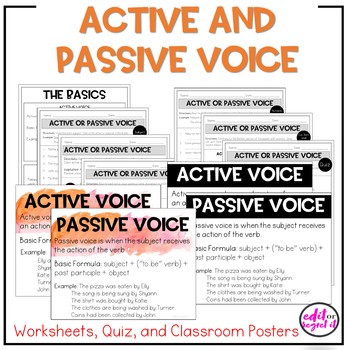 Preview of Active and Passive Voice Worksheets, Quiz, and Classroom Posters