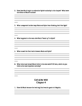 Active reading questions for chapters 1-7 Call of the Wild | TPT