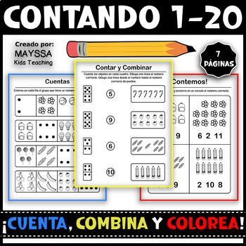 Preview of Actividades Preescolar 5-7 años: Counting Numbers in Spanish 1-20 Contar Números