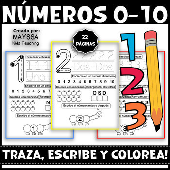 Preview of Actividades Preescolar para Niños 5-7 Años: Escribir Trazo y Color Números 0-10