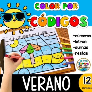 Preview of Actividades de Verano - Spanish Summer Color by Number, Letters, Addition ,etc