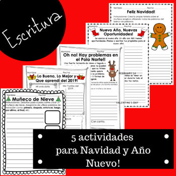 Preview of Actividades de escritura para Navidad y Año nuevo, Español