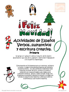 Actividades para navidad de verbos, sustantivos y escritura creativa