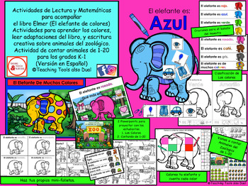 Preview of Actividades para el libro Elmer, Animales del Zoológico, Los Colores y Contar K1