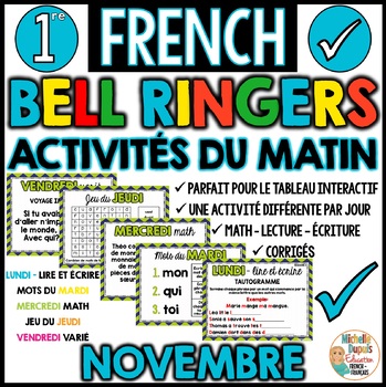 Preview of Activités du matin Novembre - French Bell Ringers - 1re année