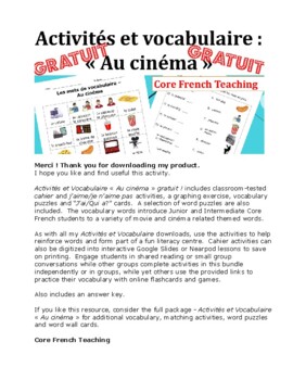 Preview of Activités et Vocabulaire « Au cinéma » gratuit !