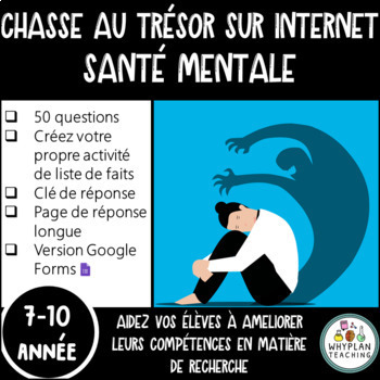 Preview of Activité de Chasse Au Trésor Sur Internet, 50 Questions, Santé Mentale