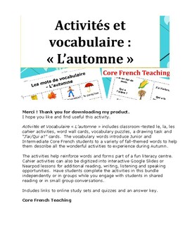 Preview of Activités et vocabulaire - « L’automne »
