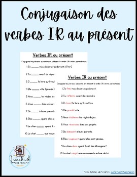 Preview of Activités pour les verbes IR au présent - Conjugating Regular IR French Verbs