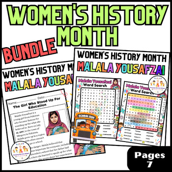 Preview of Activities BUNDLE Malala Yousafzai Worksheets | Women's History Month