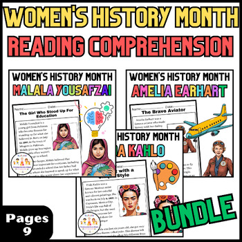 Preview of Activities BUNDLE Reading Comprehension Worksheets | Women's History Month