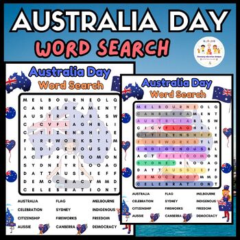 Preview of Activities Word Search Worksheets Australia Day