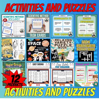 Preview of Activities and Puzzles Bundle word search, crosswords and task cards and more