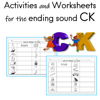 Activities and Worksheets for the ending sound CK | TpT