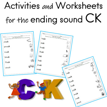 activities and worksheets for the ending sound ck tpt