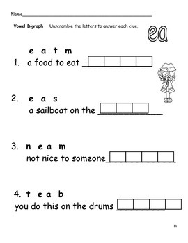 activities for vowel digraphs and other long vowel sounds tpt