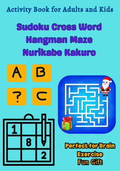 Preview of Activity Book for Adults and Kids, Sudoku, Cross Word, Hangman, Maze Fun Gift