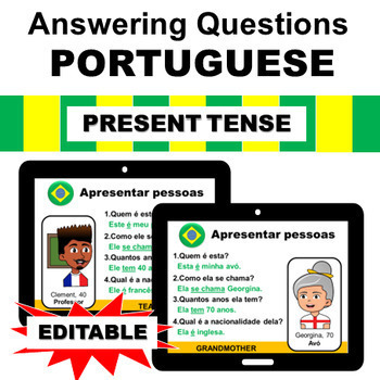 Preview of Back to School Brazilian Portuguese questions Vocabulary EDITABLE