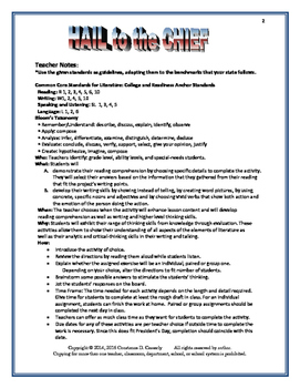 President #39 s Day Comprehension Writing Activity: Hail to the Chief by