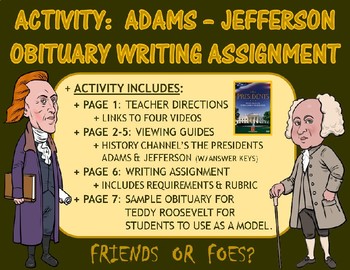 Preview of Activity: John Adams - Thomas Jefferson Writing Assignment (Mini-Lesson Plan)