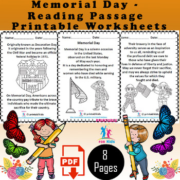 Preview of Activity Memorial Day - printable  Reading Passage