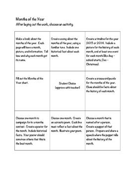 Preview of Activity Menus for Montessori Months of the Year and Days of the Week work