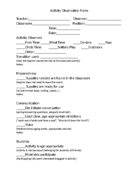 Preview of Activity Observation Form