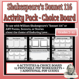 Activity Pack & Choice Board - Shakespeare's "Sonnet 116"