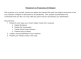 Activity: Research the Purposes of Religion