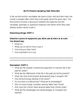 Preview of Activity Sheet.IELTS Speaking Task 1.1 Parts 2-3