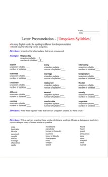 Preview of Activity.Sheet.Phonics.Letter Pronunciation Sounds Unspoken Syllables 1.1