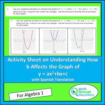 Algebra 1 Activity Sheet Understanding How B Affects The Graph Of Y Ax 2 Bx C