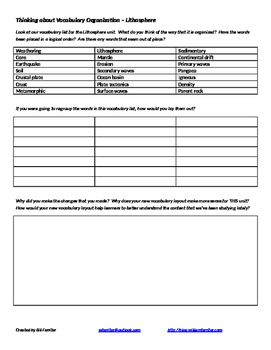 activity sixth grade science vocabulary organization worksheets