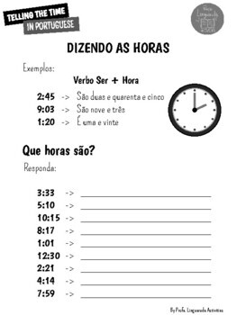 Preview of Que horas são? - A hora em Português - Telling TIME in Portuguese - Os Números