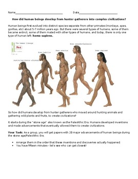 Preview of Activity: Timeline of Paleolithic Inventions/Advancements
