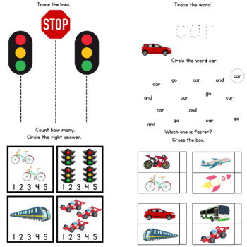 Preview of Activity book Traffic / Transportation - kindergarten and first grade worksheets