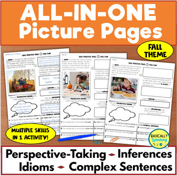 Preview of Activity for Mixed Speech Therapy Groups, Language Skill Worksheets- FALL Theme