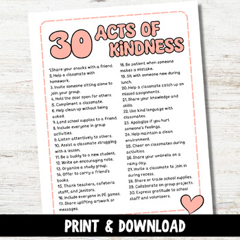 Acts Of Kindness | Freebie by My Mindful Classroom | TPT