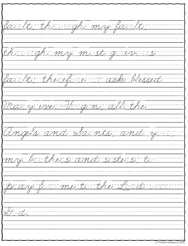 Confiteor Copywork: Cursive - Catholic Prayer by MindsAndHearts | TPT