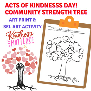 Preview of Acts of Kindness Day Community Tree Art Print & SEL Activity - Coloring Page