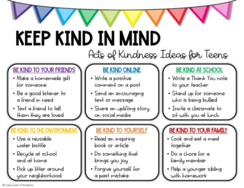 Acts of Kindness Ideas for Teens! by Classroom of Kindness | TpT