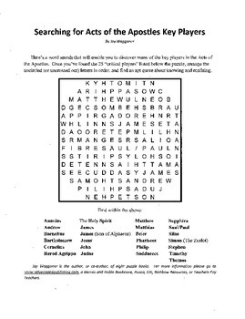 acts of the apostles key players word search bible study sunday school bible