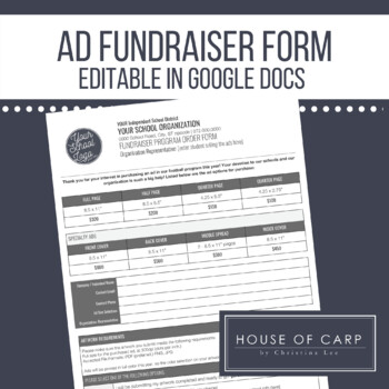 Preview of Ad Fundraiser Form in Google Docs