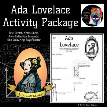 Preview of Ada Lovelace Activity Package- Printable Sketch Notes, Journals, Poster